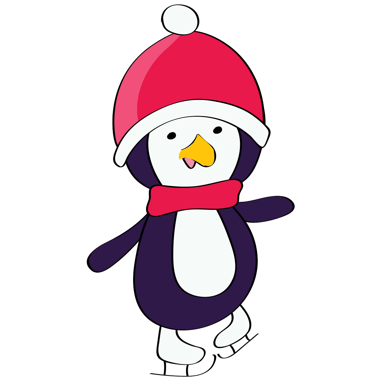 Christmas Penguin on the skates clipart. Free download.