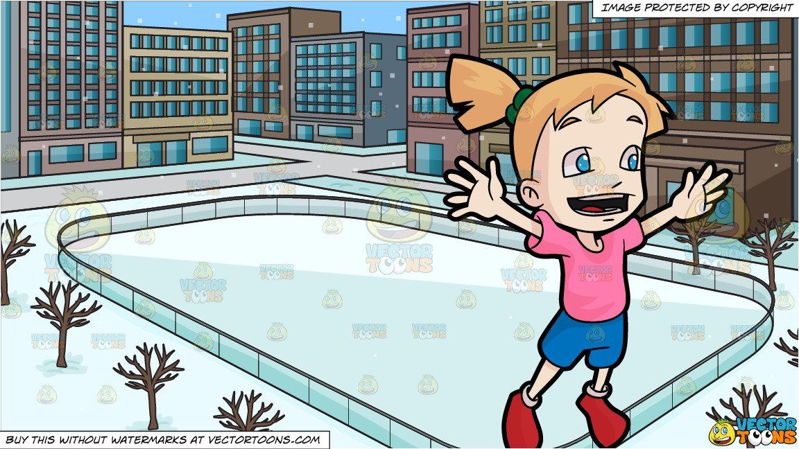 A Girl Jumping For Joy and An Outdoor Skating Rink.