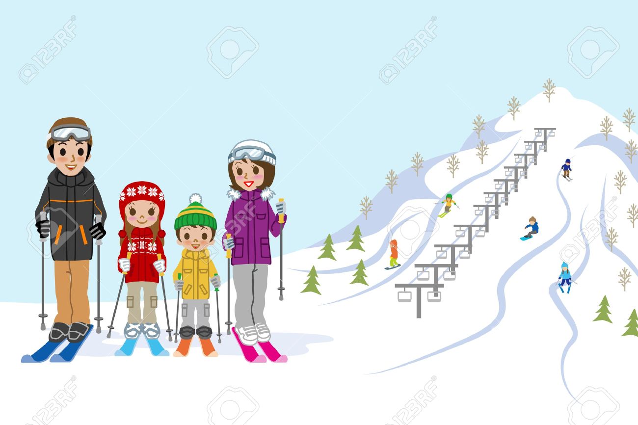 Family In Ski Slope Royalty Free Cliparts, Vectors, And Stock.