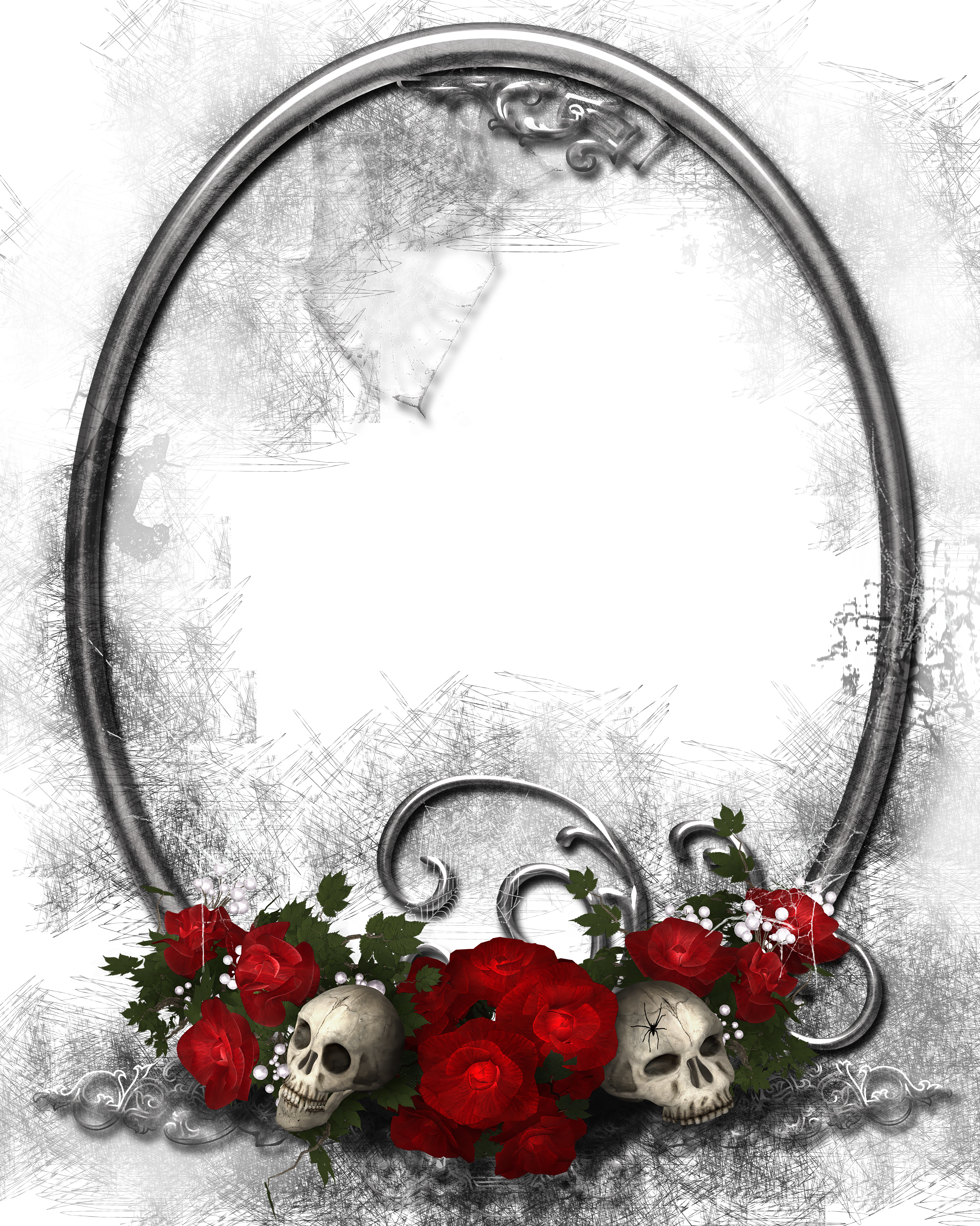 Halloween Transparent PNG Frame with Skulls and Roses.