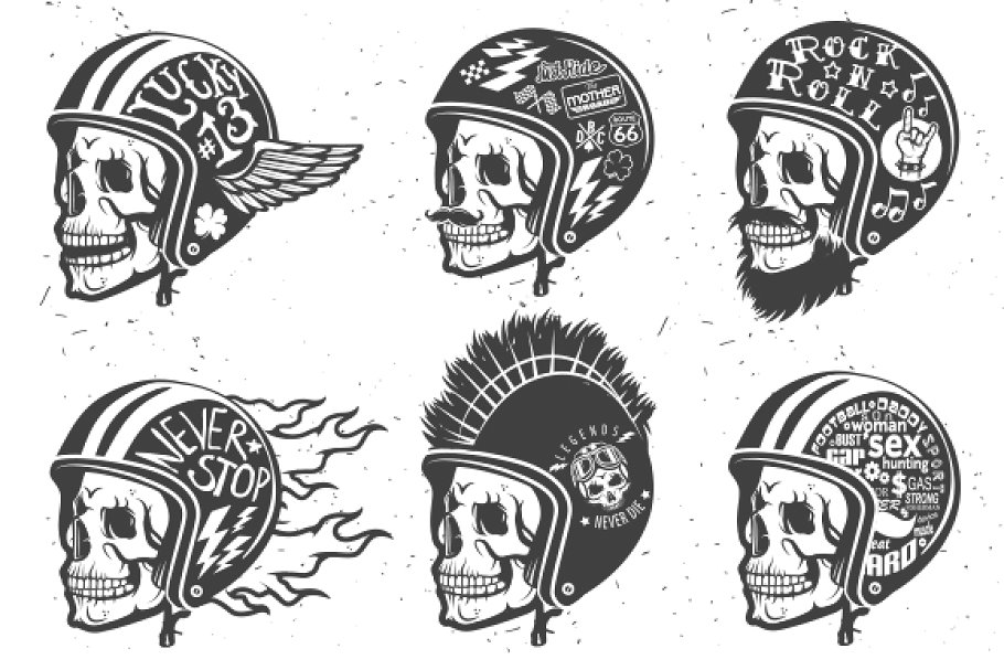 Motorcycle handmade drawing helmets.