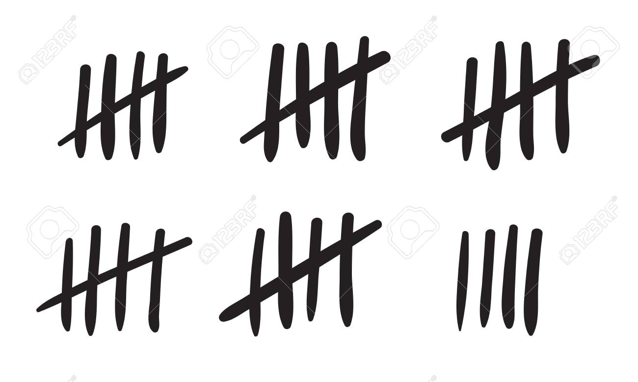 Tally marks count or prison wall sticks lines counter.