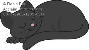 Clipart Illustration of a Black Cat Sleeping.