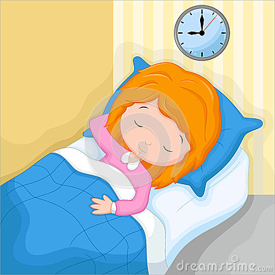 Sleepy Girl In Pajamas. Cute Cartoon Character With Pillow. Stock.