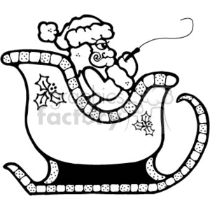 black and white Santa in his sleigh clipart. Royalty.