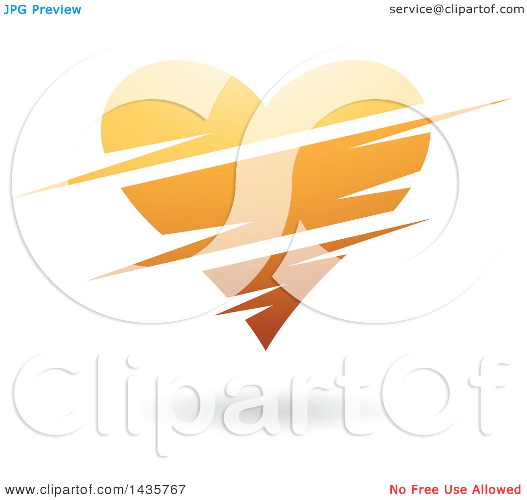 Clipart of a Floating Orange Heart with Slits.