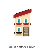 Vector Clip Art of Two storey house with sloping roof icon in.
