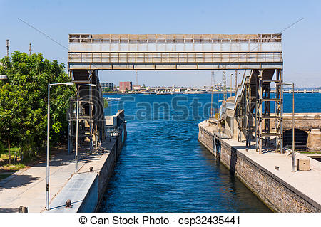 Stock Photo of Sluice gate on the Nile river, Egypt. watergate.