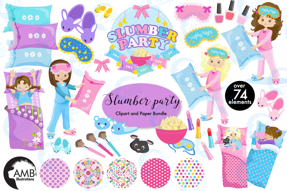 Slumber party, Pyjama Party clipart MEGA Bundle, graphics AMB.