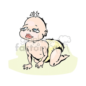 A Small Baby In a Yellow Diaper Crawling clipart. Royalty.