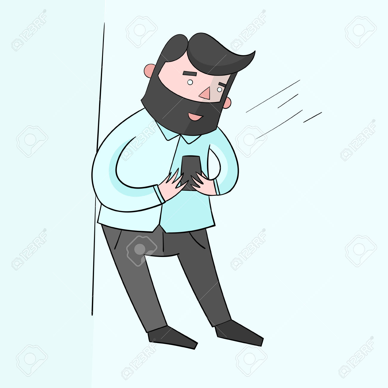 Businessman Hipster Man With Smartphone Color Cartoon Doodle.