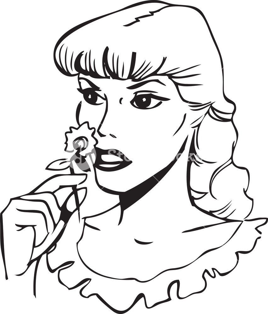 Illustration Of A Lady Smelling Flower. Royalty.