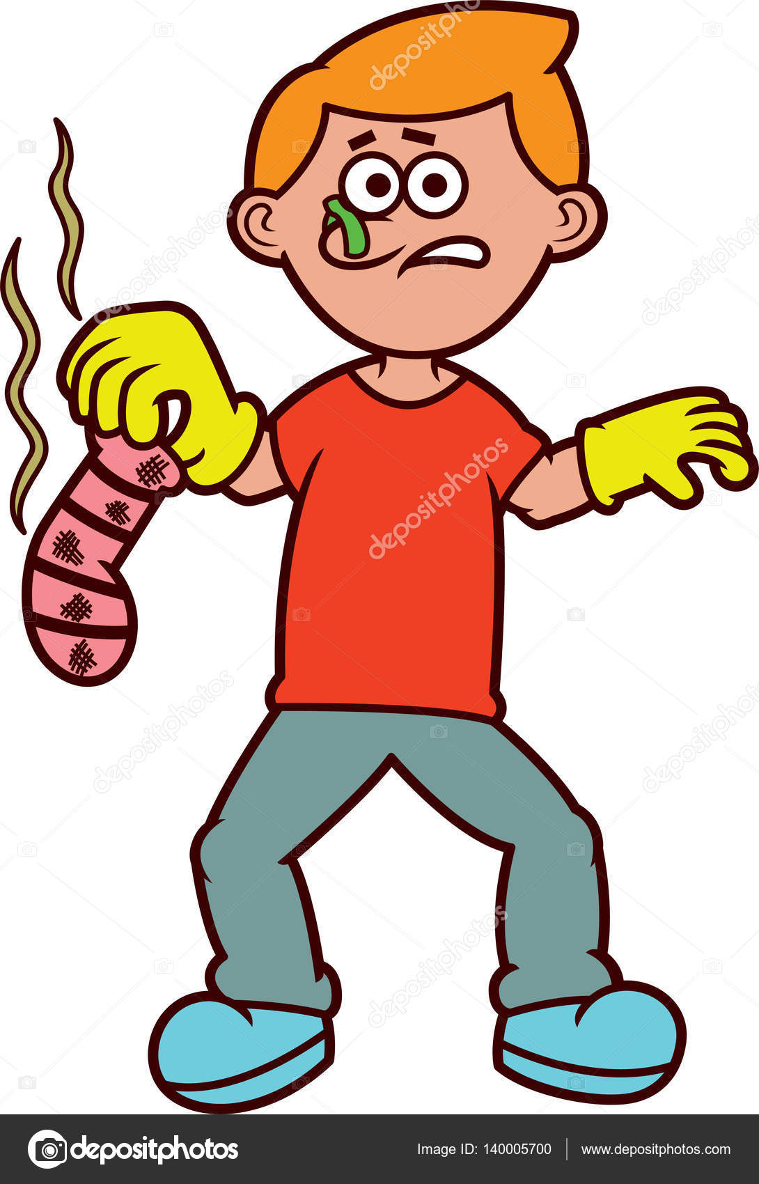Young Man with Smelly Sock Cartoon Illustration » Clipart.