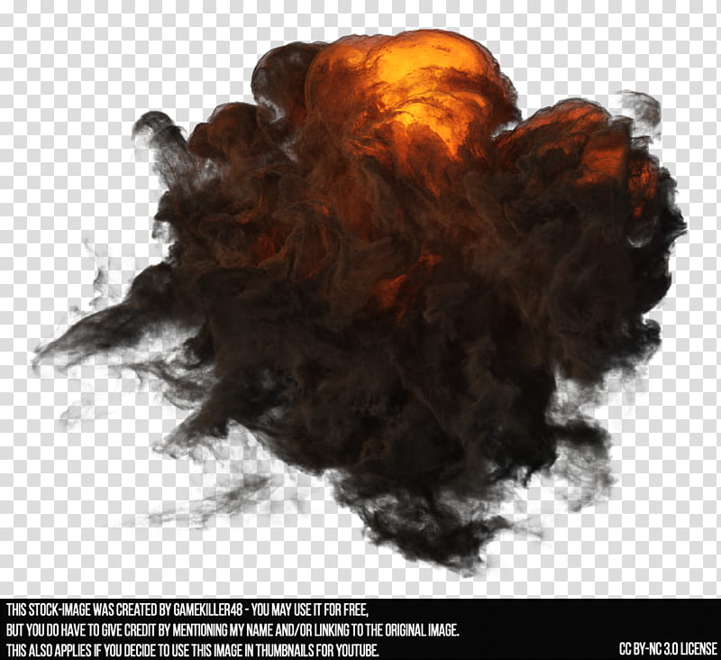Explosion , black smoke illustration with text overlay.