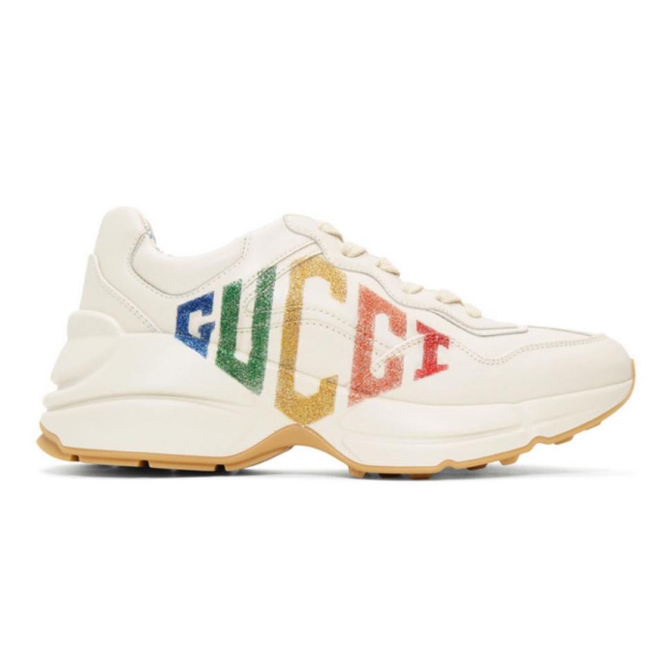 Gucci Rhyton Rainbow Glitter Logo Leather Sneakers Size EU 38 (Approx. US  8) Regular (M, B).