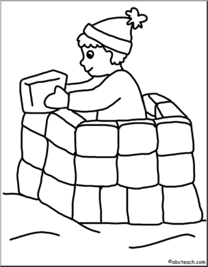 Clip Art: Kids: Snow Fort B&W I abcteach.com.