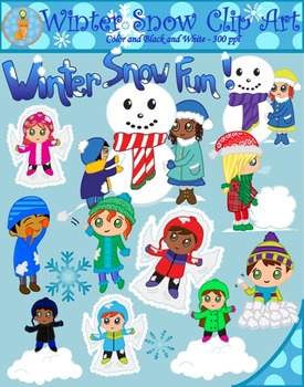Winter Snow Fun Clipart (Blacklines included).