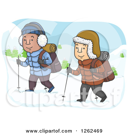 Clipart of Men Hiking in the Snow.
