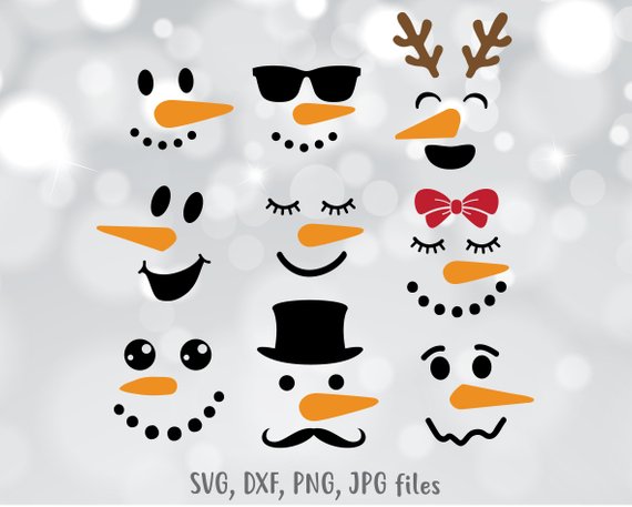 Snowman face SVG file, Snowman dxf, Snowmen Cut file, Face.