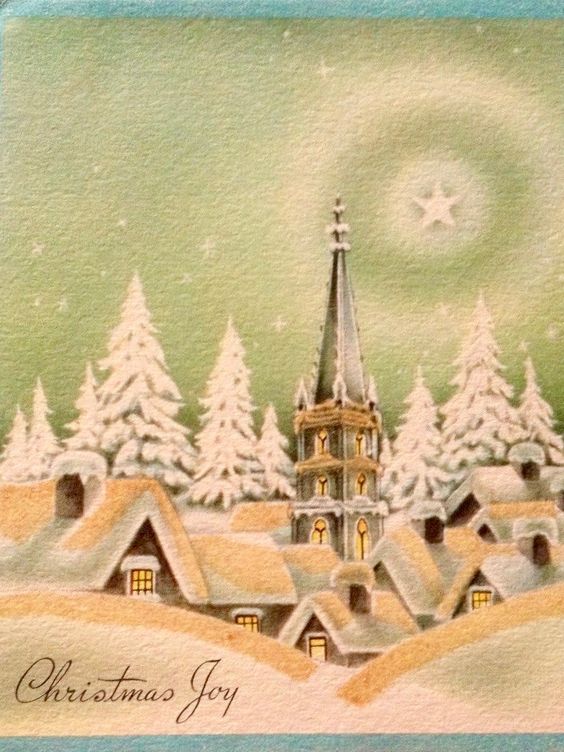 Christmas Joy. Vintage Christmas Card. Retro Christmas Card. Snowy.