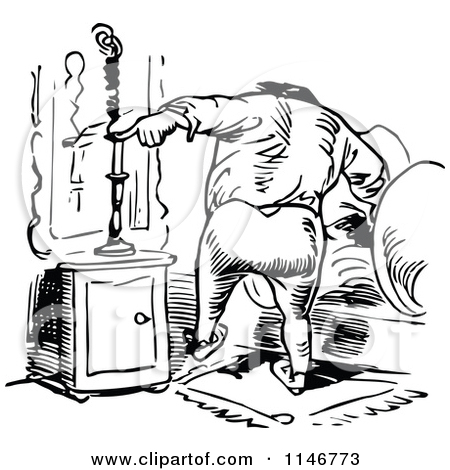 Clipart of a Retro Vintage Black and White Man Snuffing a Candle.