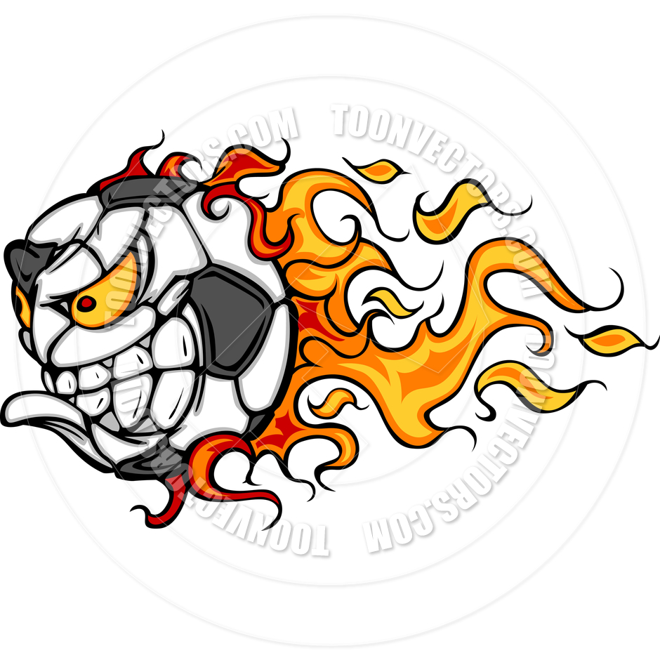 Soccer Ball With Flames Clipart.