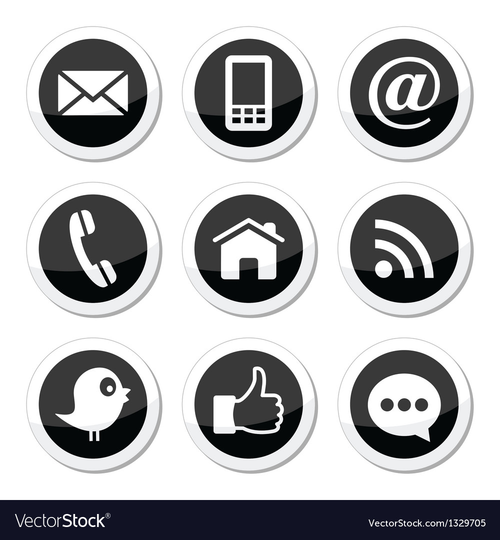 Contact web blog and social media round icons.