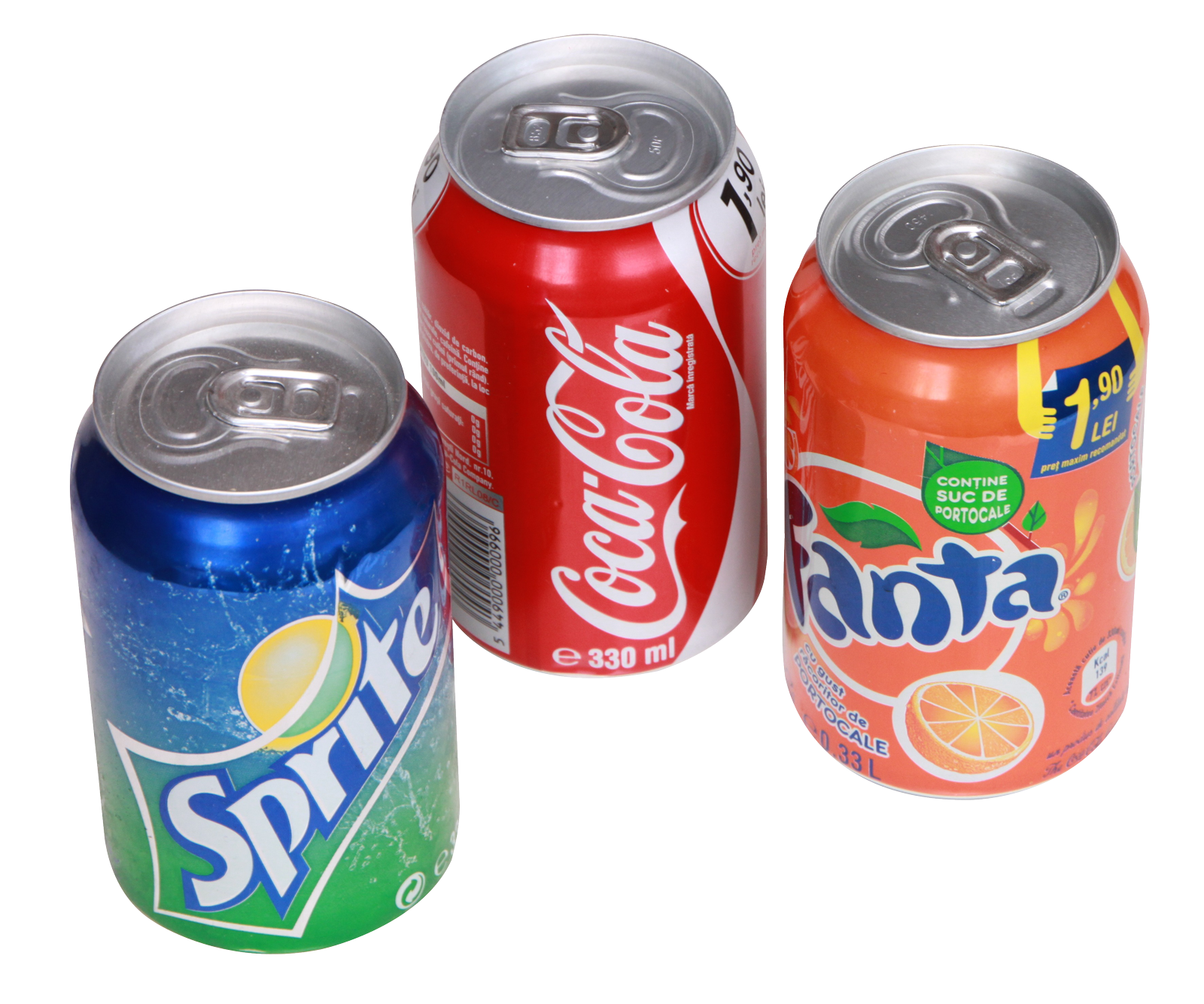 Soda Cans Cola Fanta Sprite PNG Image.