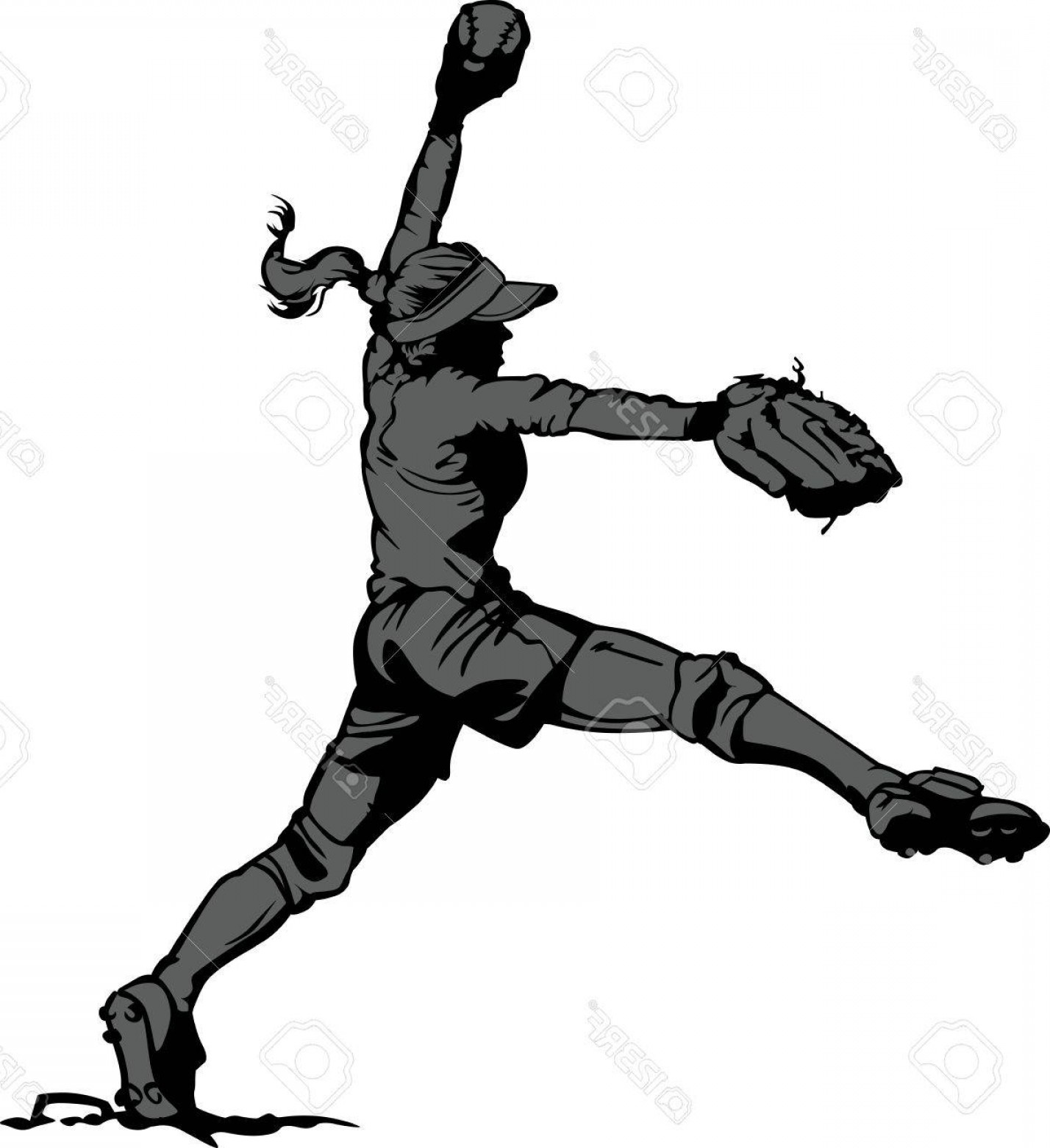 Photovector Illustration Silhouette Of A Fastpitch Softball.