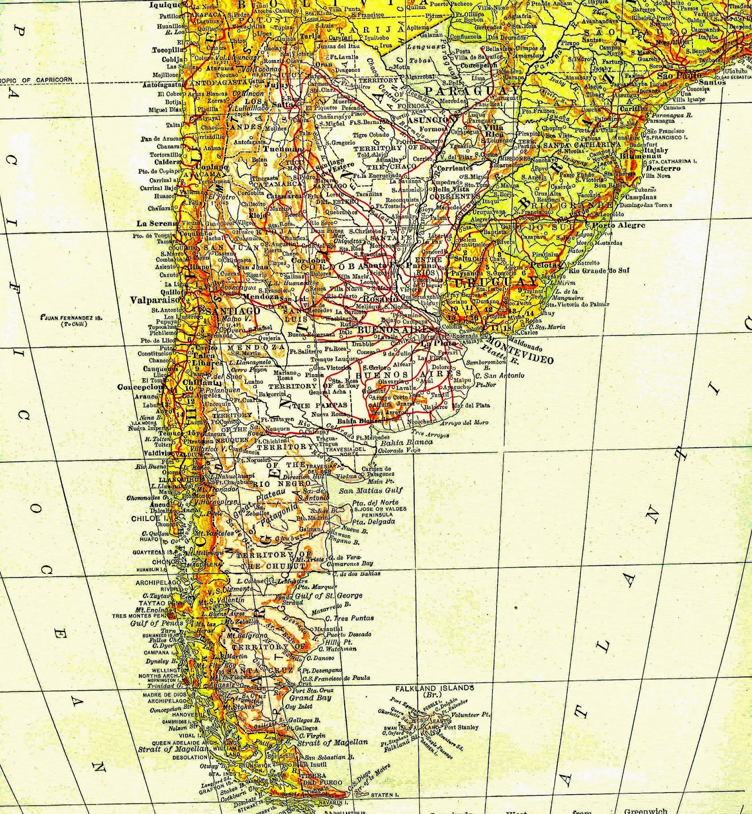 Antique Images: Free Map Clip Art: Vintage Map of Southern Brazil.
