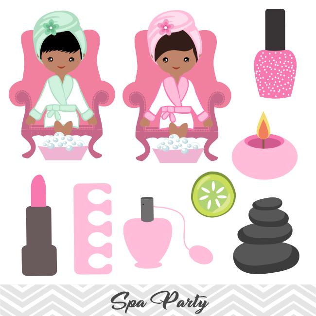 African American Spa Girls Clip Art, African American Girls Spa Party  Clipart, 0199.
