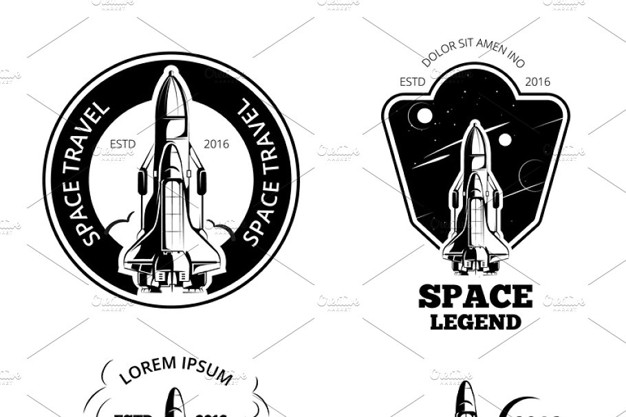 Space astronaut logos vector set.