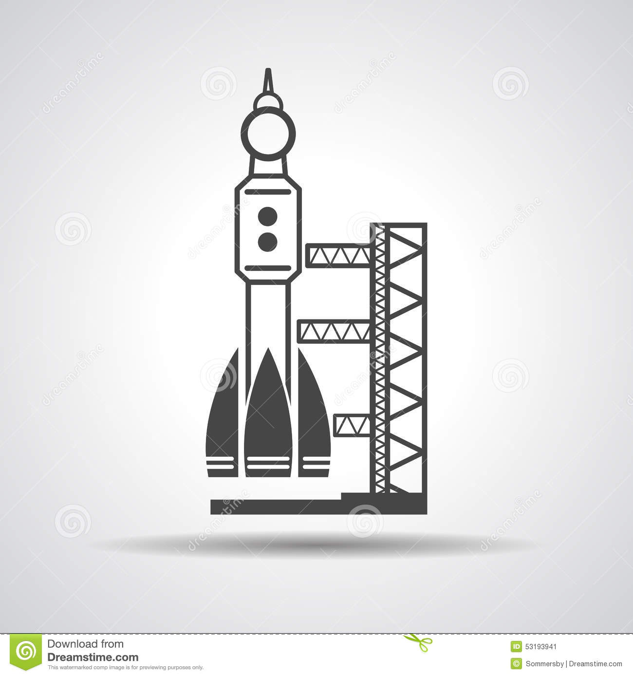 Black Launch Site With Rocket, Spaceport Icon Stock Vector.