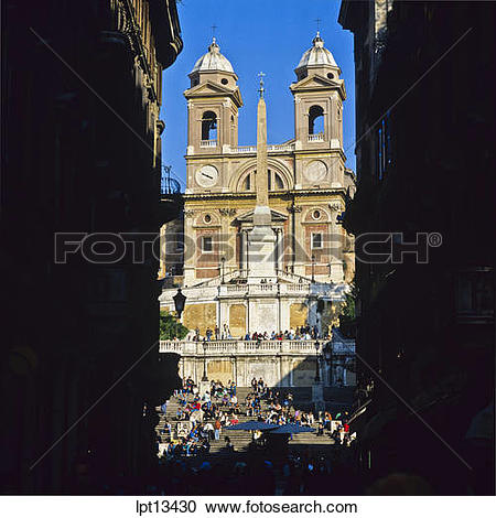 Stock Photography of Spanish steps and Santissima Trinita dei.