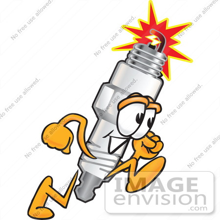 Clip Art Graphic of a Spark Plug Mascot Character Running.