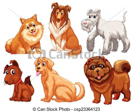 Illustrazioni vettoriali di differente, specie, cani.