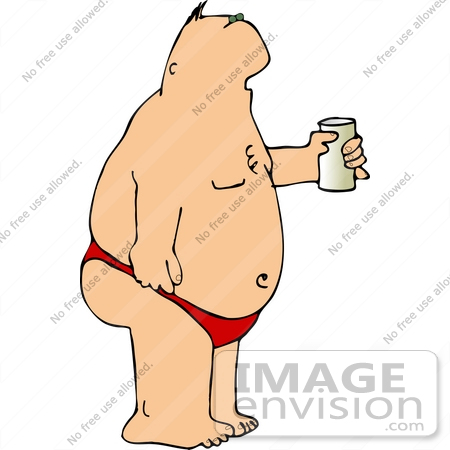Chubby Man Wearing a Red Speedo Clipart.