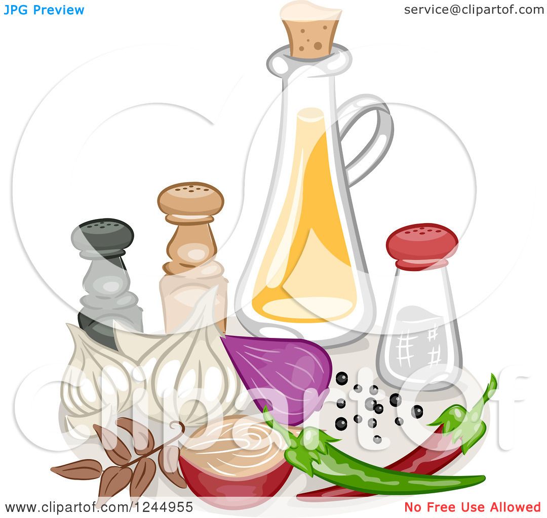 Clipart of a Still Life of Condiments and Spices.