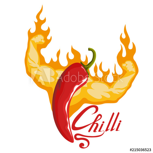 Hand drawn Red hot pepper. Spicy ingredient. Chili logo.