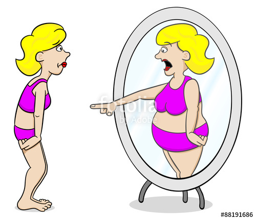 dicke und dünne Frau im Spiegel