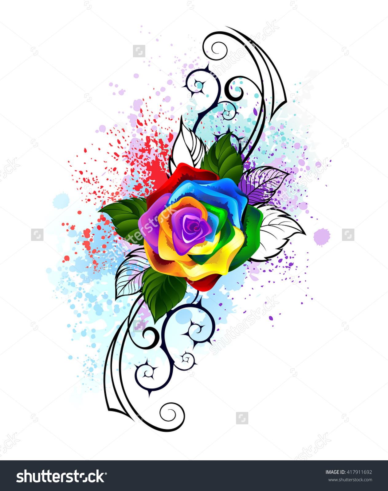 Bright Rainbow Rose Spiked Pattern On Stock Illustration 417911692.