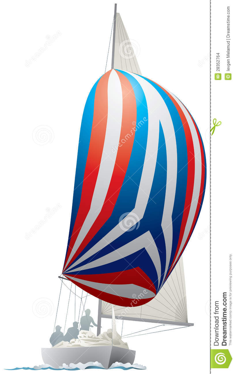 Sailing Yacht With Colorful Spinnaker Stock Images.