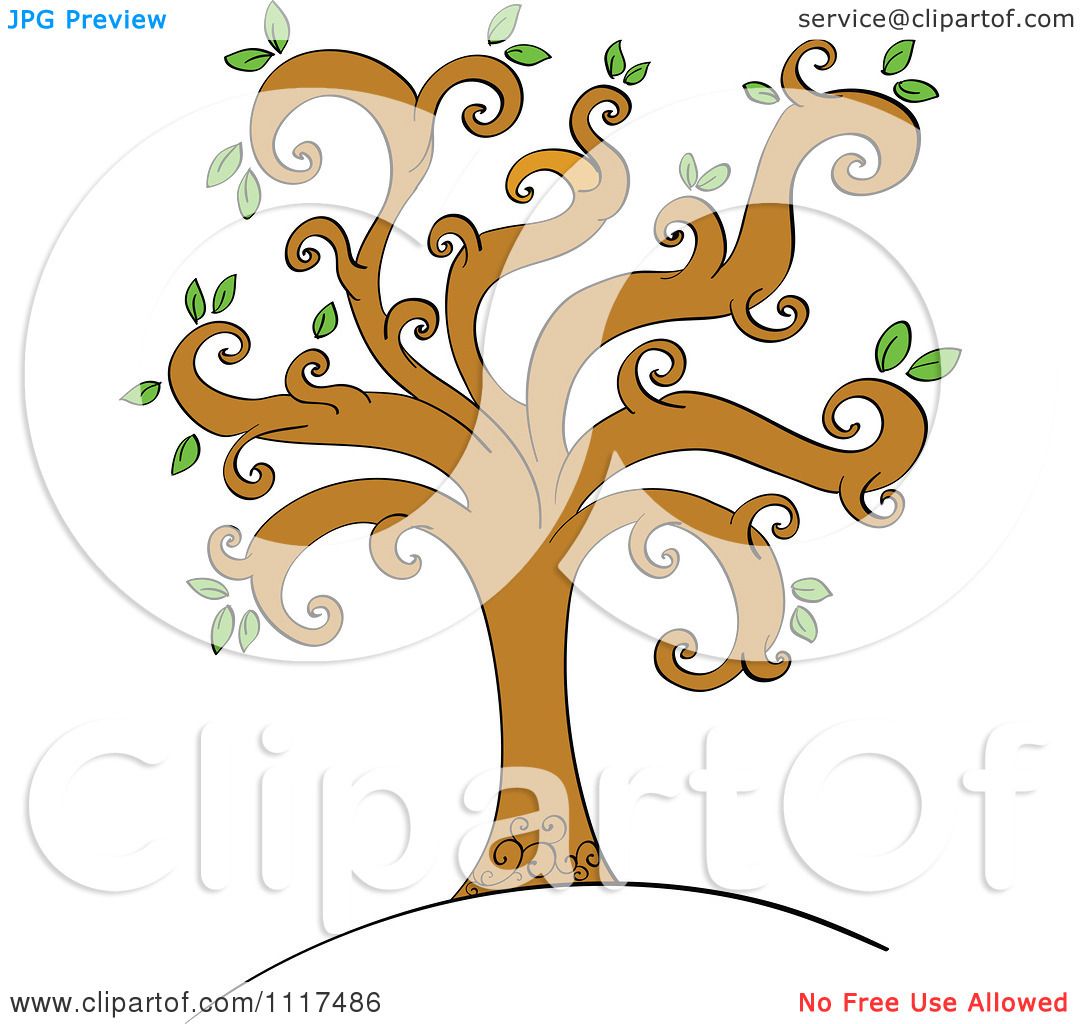 Vector Clipart Of A Spring Tree With Round Green Leaves And Spiral.