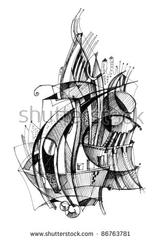 Abstract Drawing Black Ink With Unusual Spiral Structure Stock.