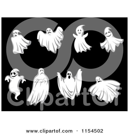 Clipart of Ghosts and Ghouls on Black.