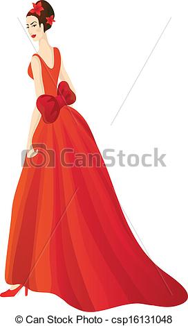 EPS Vector of Beautiful woman in splendid red dress. Eps 10.