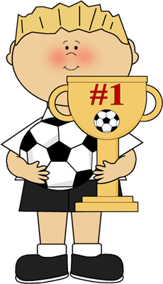 Boy with Soccer Trophy Clip Art.