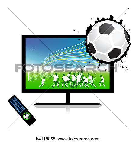 Clip Art of Football match on tv sports channel k4118858.