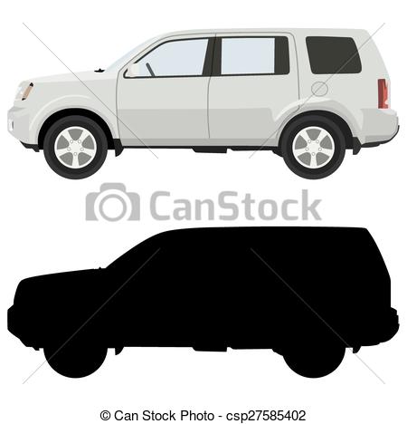 Vector Clipart of White SUV on a white background with a.