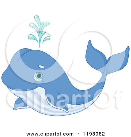Clipart of a Cute Baby Whale Spouting.